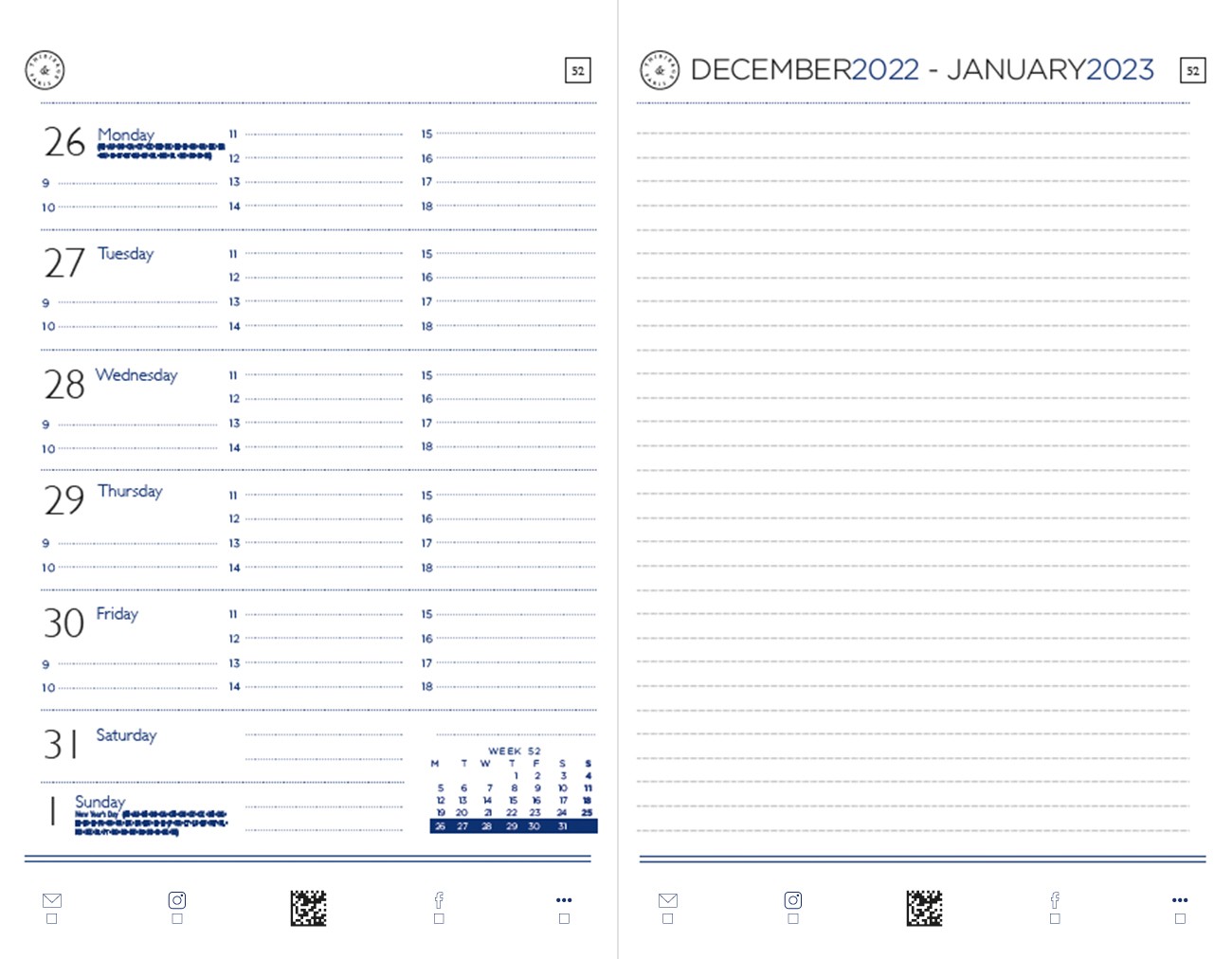 12.19 Agenda WW 2023 Semaine sur une page et notes. Horizontal